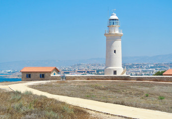 Fototapeta na wymiar Lighthouse in archaeological park in Kato Paphos, Cyprus.