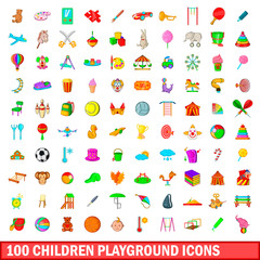100 children playground icons set, cartoon style