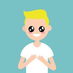 Portrait of young character with big anime eyes / flat editable vector illustration, clip art