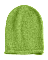 Light green long beannie autumn hat isolated