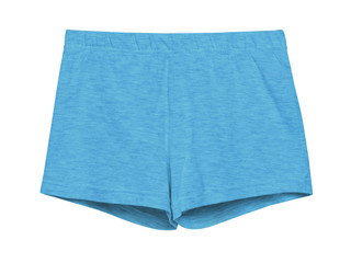 Azure blue textile cotton summer sports woman shorts isolated on white