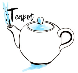 Teapot icon. Sticker sketch.  Hand drawn illustration with doodle style. Art Poster . Postcard press . Seamless background