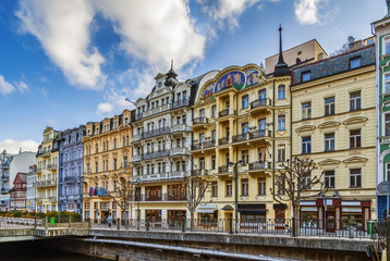 Naklejka premium embankment of Tepla river, Karlovy Vary, Czech republic
