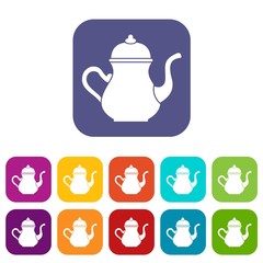 Traditional Turkish teapot icons set flat