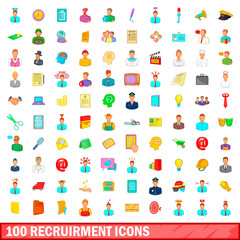100 recruitment icons set, cartoon style