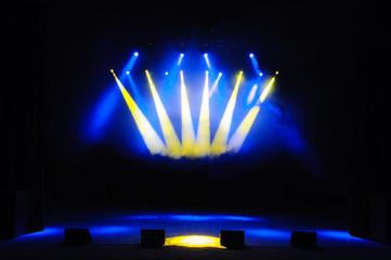 Free stage with lights, lighting devices.