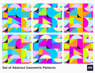 Hipster Neon Memphis Style Geometric Pattern.Set of  Abstract Pattern with Lines, Circles and Squares. Vector Illustration.