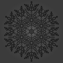 Round black snowflake. Abstract winter ornament. Fine snowflake