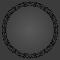 Oriental dark round frame with arabesques and floral elements. Floral fine border with vintage pattern. Greeting card with place for text