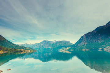 Plakat Mountains and fjord in Norway,