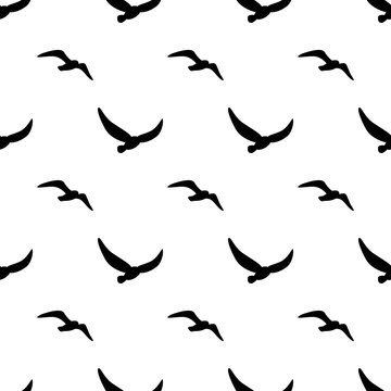Seamless patterns image silhouettes of birds. Vector illustration. Marine theme. Birds,seagull are flying. Modern stylish abstract texture. Template for prints, textile, wrapping and decoration.