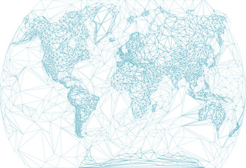 polygonal world map illustrating network and communication connection around the world