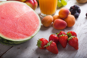 Watermelon, strawberries and apricots