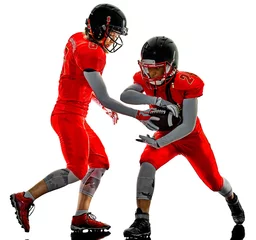 Foto op Canvas two women teenager girls american football players  isolated on white background silhouette with shadows © snaptitude