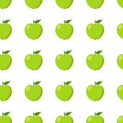 Green apples seamless background. Pattern with organic and eco fruits. Vector illustration.