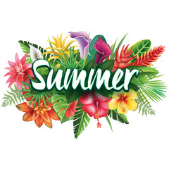 Naklejki  Letni baner z tropikalnych kwiatów
