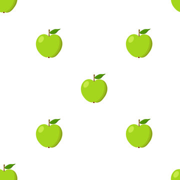 Green apples seamless background. Pattern with organic and eco fruits. Vector illustration.