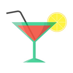 Cocktail in a Martini Glass with a Lemon Slice Vector Isolated