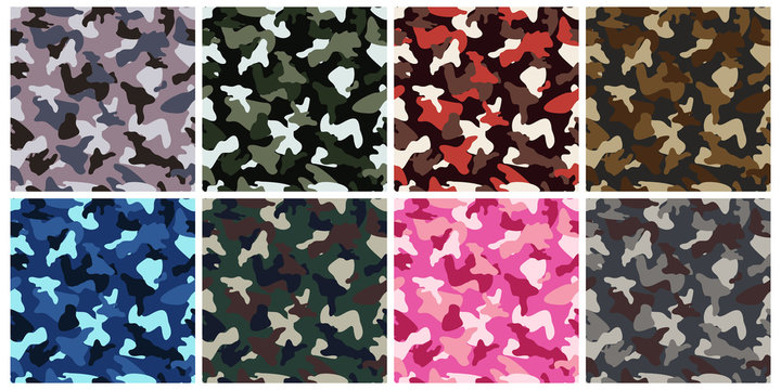 Set of camouflage clothing army seamless pattern