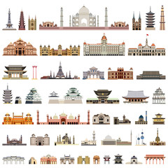 Fototapeta premium Temples, towers, cathedrals, pagodas, mausoleums. ancient buildings and other architectural monuments. Vector collection