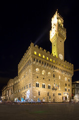 Palazzo Vecchio in Florence at night, Italy