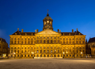Royal Palace on the dam square in Amsterdam