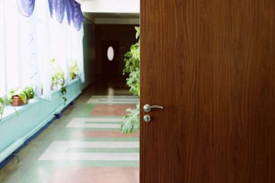 Corridor with open door in the school