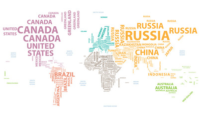 Fototapeta na wymiar vector world map with country names in typography
