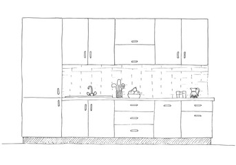 Hand drawn kitchen furniture. Vector illustration in sketch style