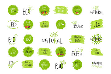 Collection of vector eco, bio green logo or sign. Organic design. - 163409001