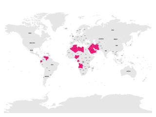 Fototapeta na wymiar OPEC, Organization of the Petroleum Exporting Countries. World map with pink highlighted member states since 2017. Vector illustration.