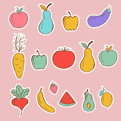 Healthy stickers with vegetables and fruits.