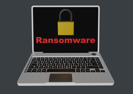 Ransomware 3D with padlocks - laptop
