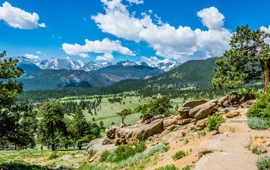 Picturesque rocky mountains. Mountain valley in summer