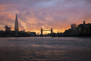 Fototapeta na wymiar Silhouette of Tower Bridge London at Sunset