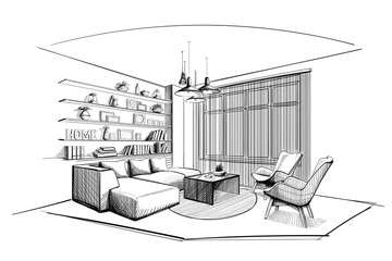 Modern Living room interior sketch. - 163410076