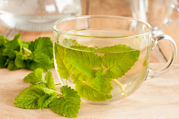 Melissa tea - hot water poured over fresh melissa leaves