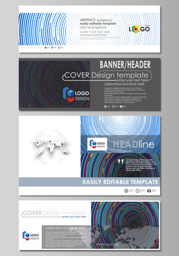 Blue Color Background In Minimalist Style Made From Colorful Circles. Social Media And Email Headers Set, Modern Banners. Business Templates. Abstract Design Template, Vector Layouts In Popular Sizes.