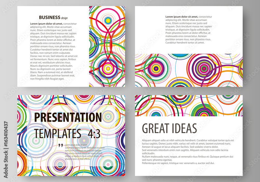 Poster bright color background in minimalist style made from colorful circles. set of business templates fo