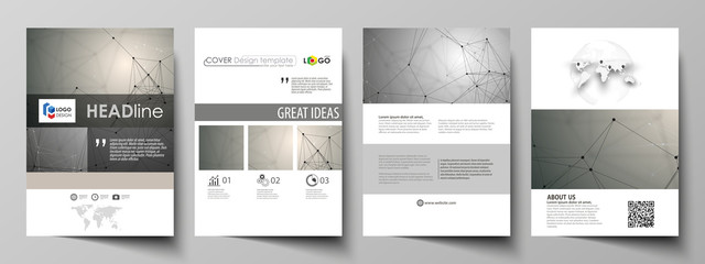 Chemistry pattern, molecule structure on gray background. Science and technology concept. Business templates for brochure, magazine, flyer, booklet. Cover design template, flat layout in A4 size.