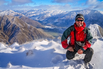 Fototapeta na wymiar Trekker on a Mount Roy