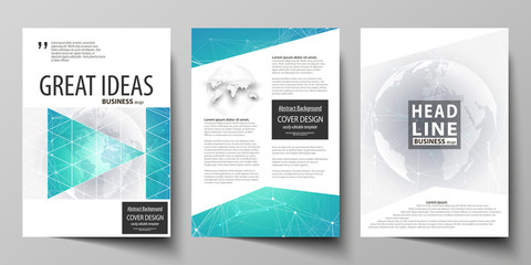 Chemistry pattern. Molecule structure. Medical, science background. The vector illustration of editable layout of three A4 format modern covers design templates for brochure, magazine, flyer, booklet.