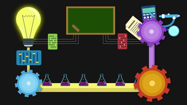 Creative Idea Concept Animation Loop. think different and producing creative idea animation over black background. Pharmaceutical industry. Medicine manufacturing. Laboratory animation loop.