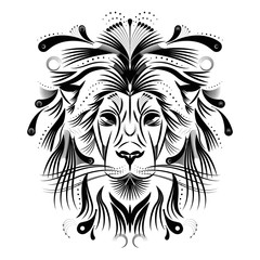 Isolated outline of a lion face