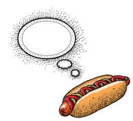 Cartoon image of hotdog. An artistic freehand picture.