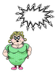 Cartoon image of annoyed woman. An artistic freehand picture.
