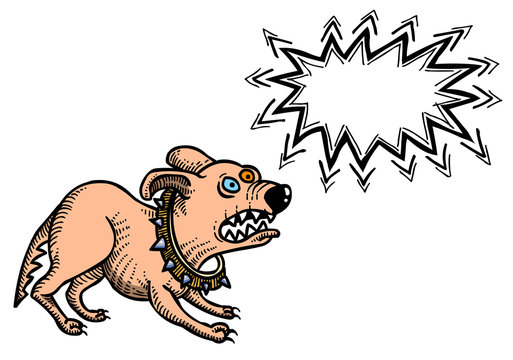 Cartoon image of annoyed dog. An artistic freehand picture.