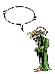 Cartoon image of laughing witch. An artistic freehand picture.