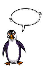 Cartoon image of penguin. An artistic freehand picture.