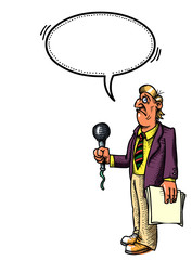 Cartoon image of stressed reporter. An artistic freehand picture.